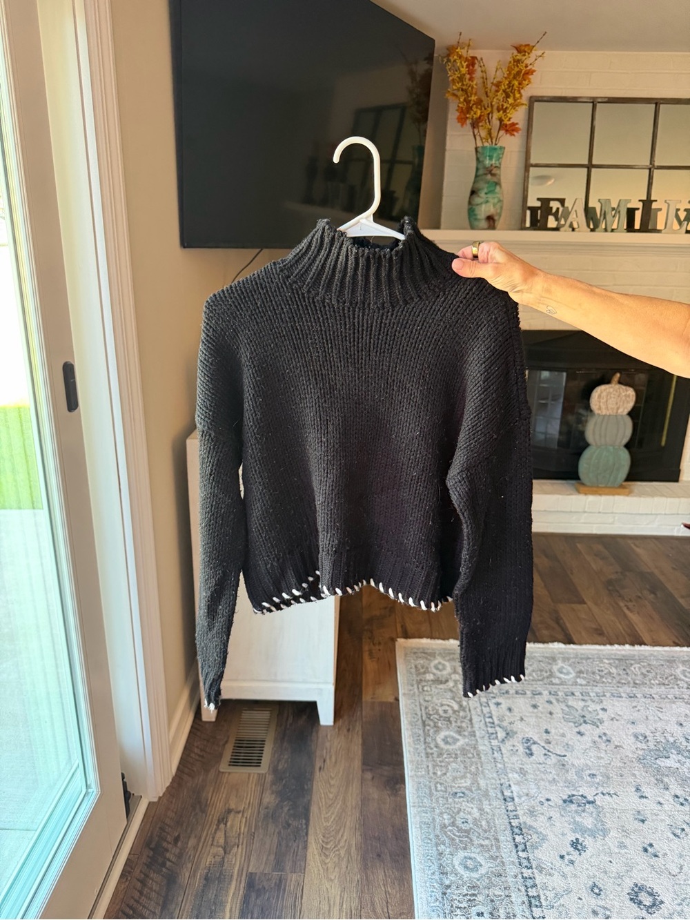 RD Style Black Mock Turtleneck Sweater with Contrast Hem